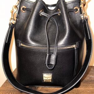 Dooney & Bourke Black Leather Drawstring Bag